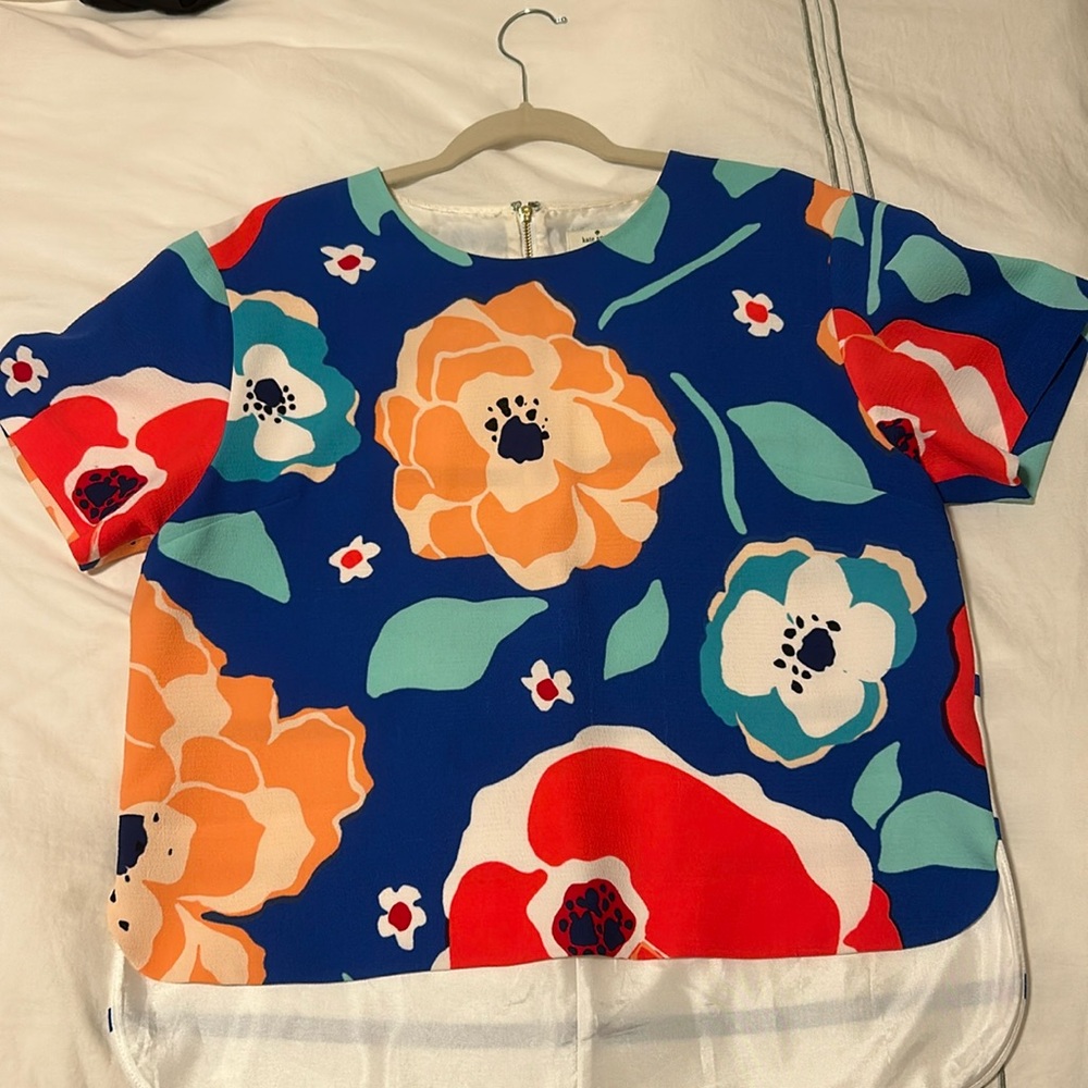 KATE SPADE Jaq Dive Right Blouse Floral Poppy Sheath Short Sleeve. Size 12